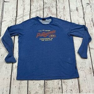 Patagonia Oragnic Cotton Blue Longsleeve Crewneck Tee Top Shirt